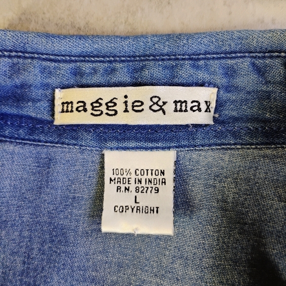 Vtg Maggie & Max Denim Floral Embroidered Top Womens Large Folk Camp Grandmacore - Picture 5 of 10